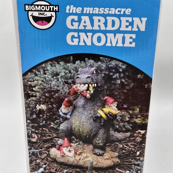 New garden gnome - the massacre 9 in tall new in box dinosaur eating gnomes - Picture 1 of 10